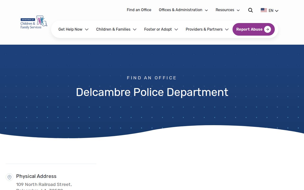 Official Louisiana directory entry for Delcambre Police Department contact information