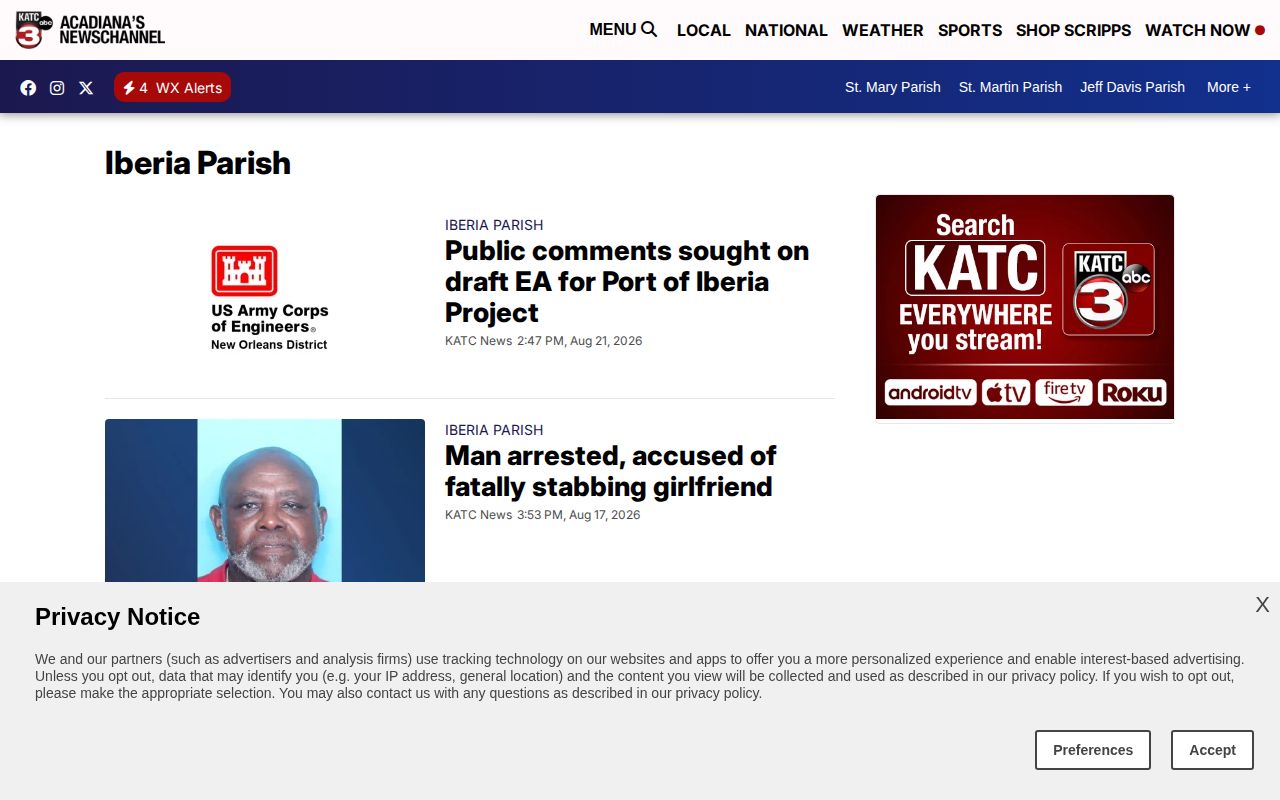 KATC Iberia Parish crime news section