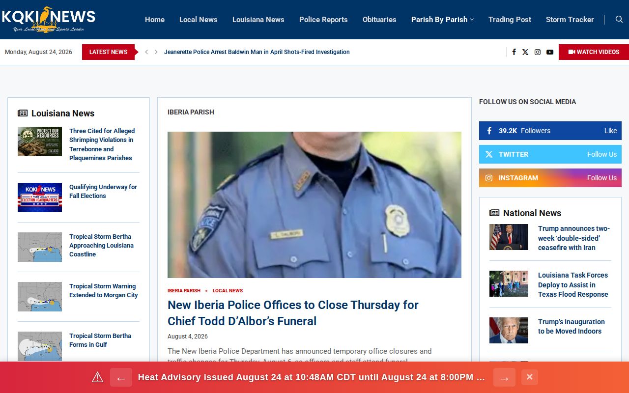 KQKI Iberia Parish arrest and crime news coverage